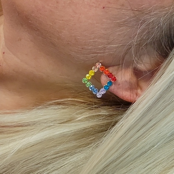 Rainbow Crystal Square Stud Earrings - Picture 3 of 9